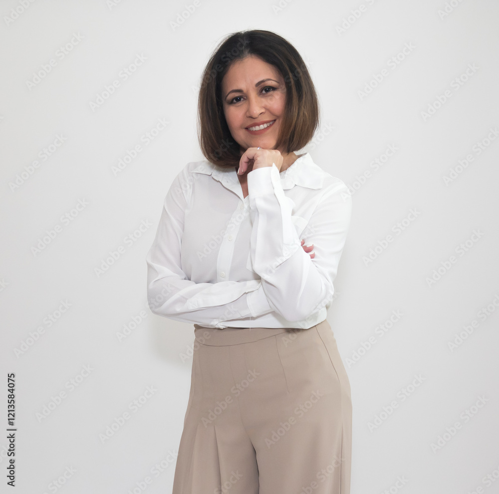 Woman photographer with camera with white background Woman photographer with camera with white background
