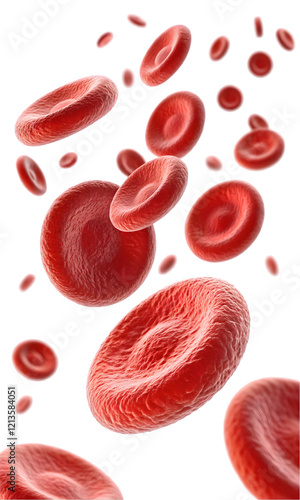Flowing red blood cells isolated on transparent or white background, png 