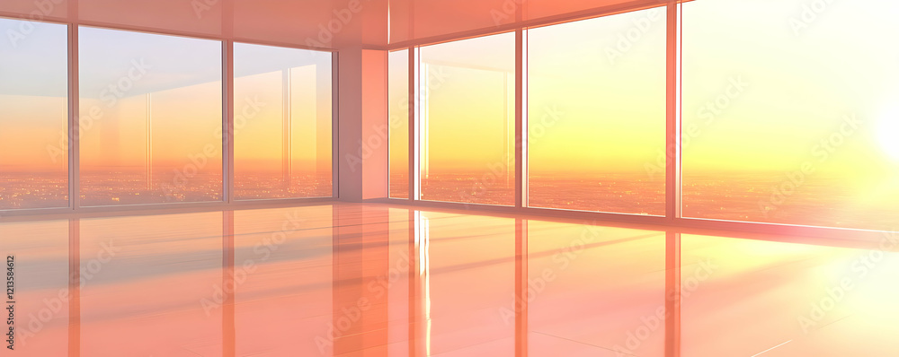Fototapeta premium Sunset Cityscape Office Room