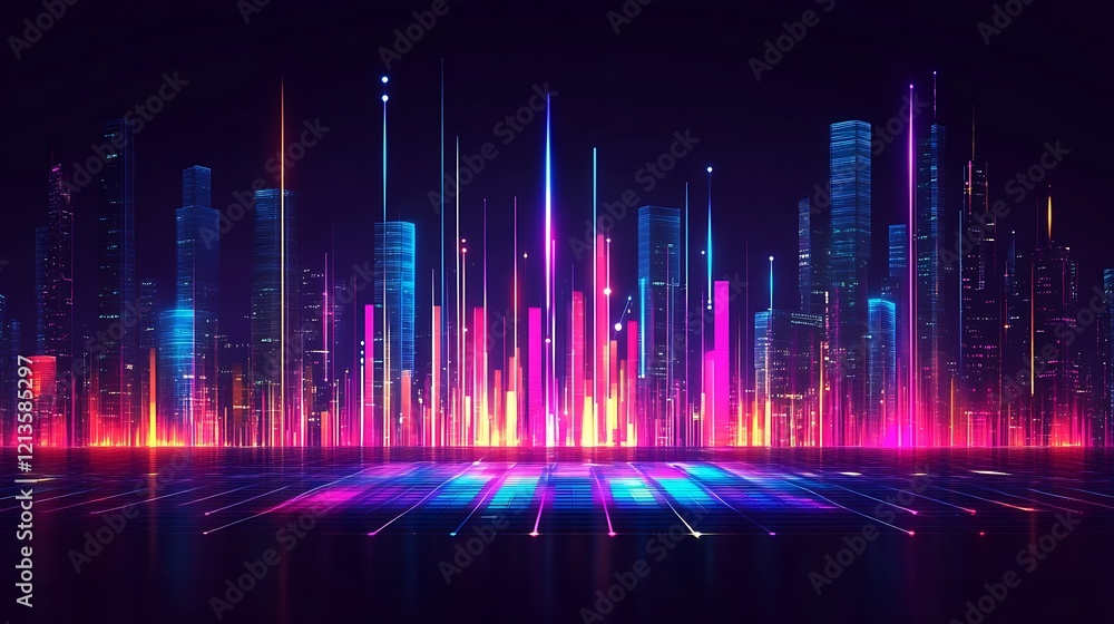 Neon Cityscape Illuminated At Night A Vibrant Digital Metropolis Neon Cityscape Illuminated At Night A Vibrant Digital Metropolis