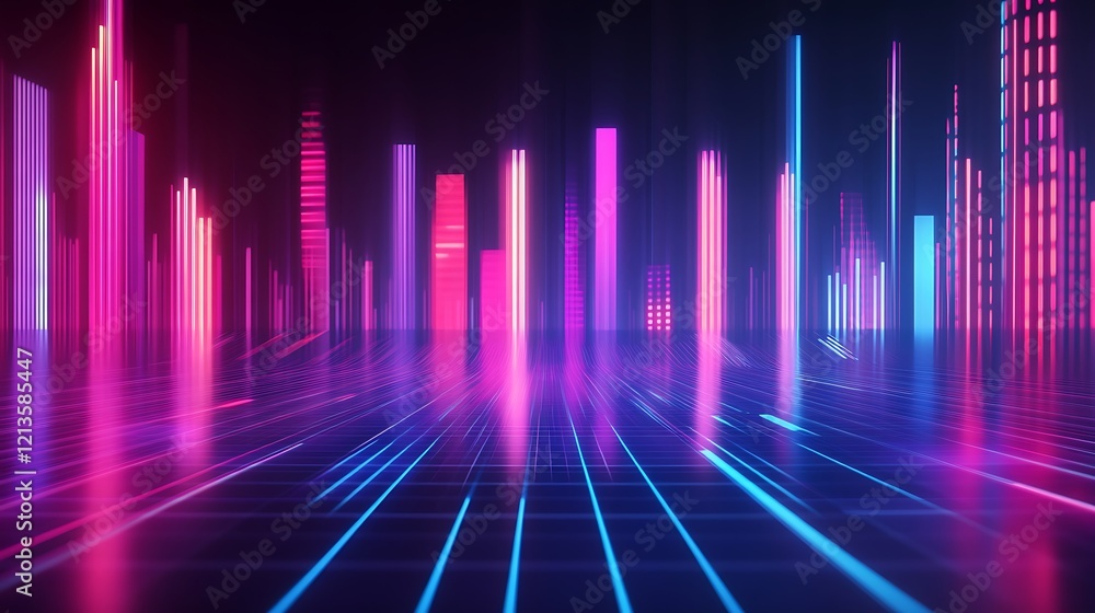 Neon Cityscape Illuminated At Night With Vibrant Lights Neon Cityscape Illuminated At Night With Vibrant Lights