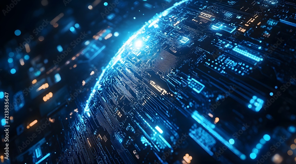 Fototapeta premium Digital world with glowing data streams representing global technology and information networks