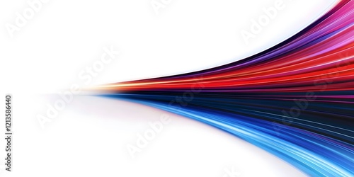 Abstract dynamic red and blue curved lines on white background representing speed and motion
