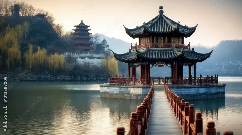 Ancient Chinese temple in the morning, an ideal destination to uncover China's cultural landmarks amidst the Chinese New Year festivities. Ancient Chinese temple in the morning, an ideal destination to uncover China's cultural landmarks amidst the Chinese New Year festivities.