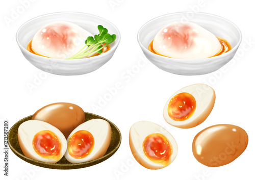 ベクター 温泉卵 煮卵　和食　料理　半熟卵　卵料理