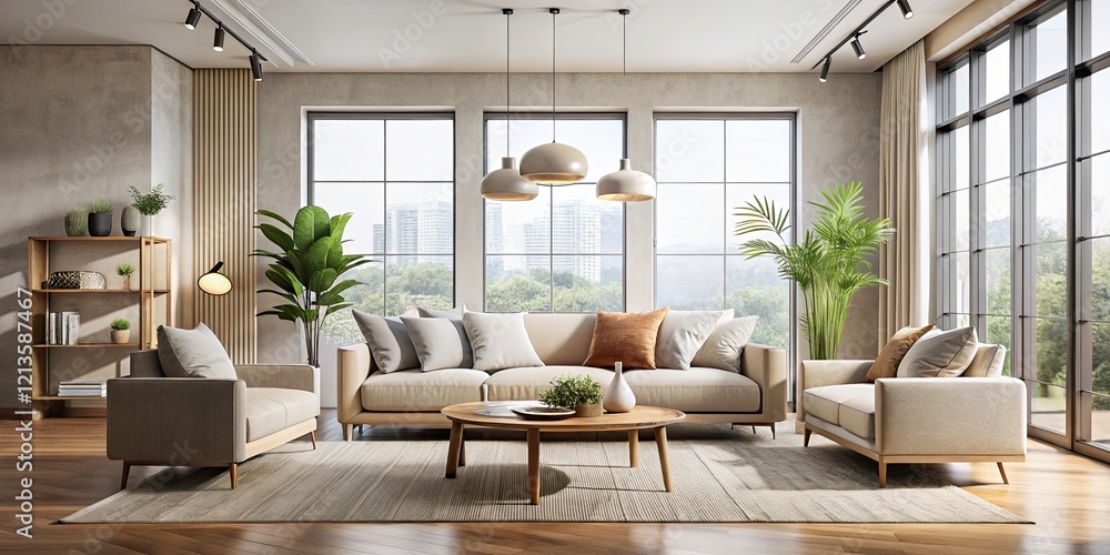 Minimalist Interior Design with Large Windows and Soft Furnishings in Neutral Tones for Modern Living Spaces Minimalist Interior Design with Large Windows and Soft Furnishings in Neutral Tones for Modern Living Spaces