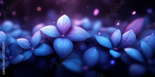 Glowing blue flowers at night.