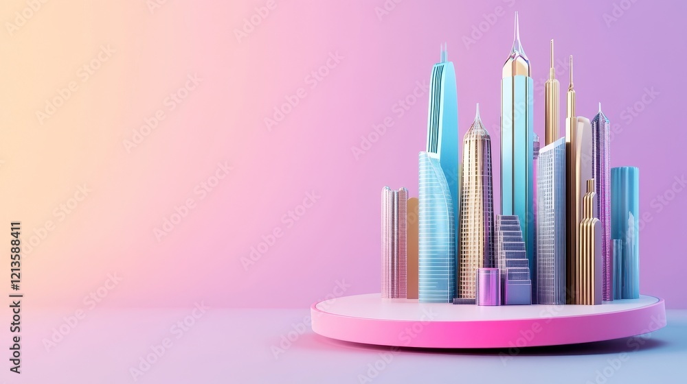 Obraz premium Colorful Abstract Cityscape in Minimalist Style with Gradient Background