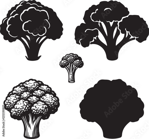 silhouette of broccoli vegetable icon set vector art illustration
