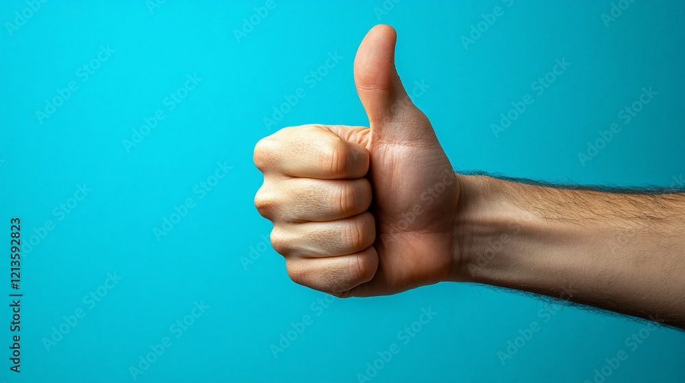 Thumbs Up: A Positive Gesture Against a Vibrant Blue Background Thumbs Up: A Positive Gesture Against a Vibrant Blue Background