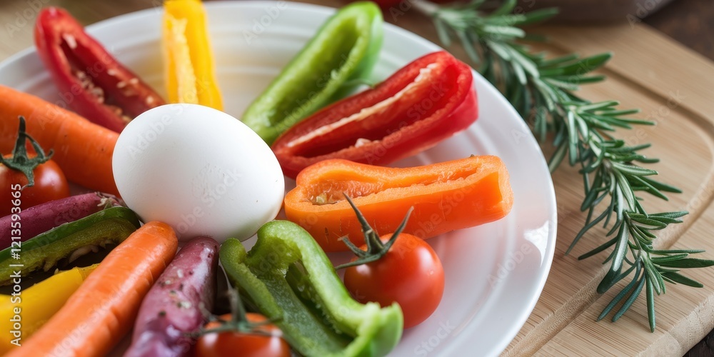 Colorful Vegetable Arrangement With A Hard Boiled Egg Colorful Vegetable Arrangement With A Hard Boiled Egg