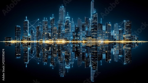 Wallpaper Mural Futuristic wireframe city with interconnected buildings and glowing lines representing a smart city perfect for technology ads and digital business themes Torontodigital.ca