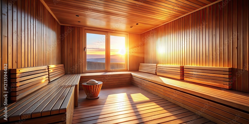 Fototapeta premium Serene Silhouette of Sauna Interior with Soft Light and Wooden Elements for Relaxation and Wellness