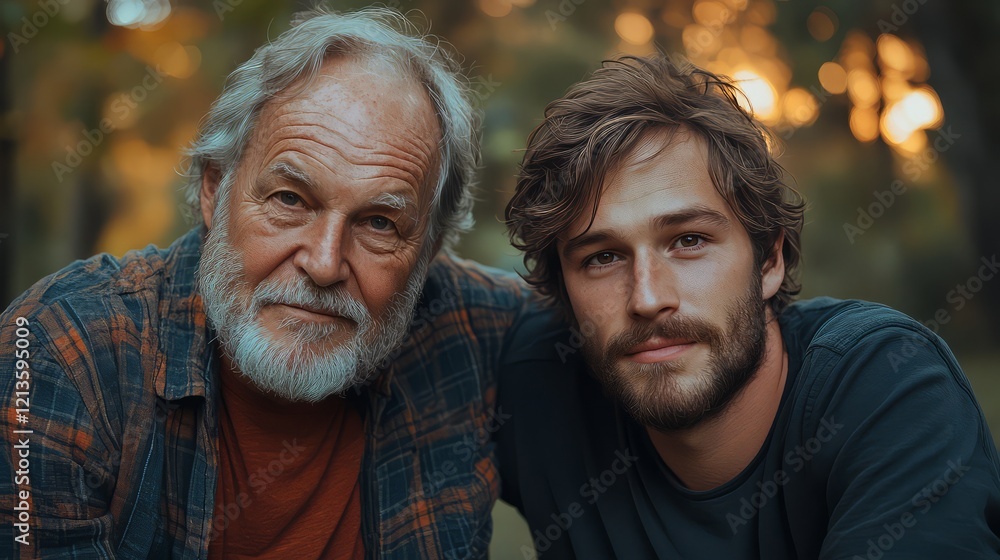 Fototapeta premium A heartwarming portrait of a grandfather and grandson enjoying quality time together.