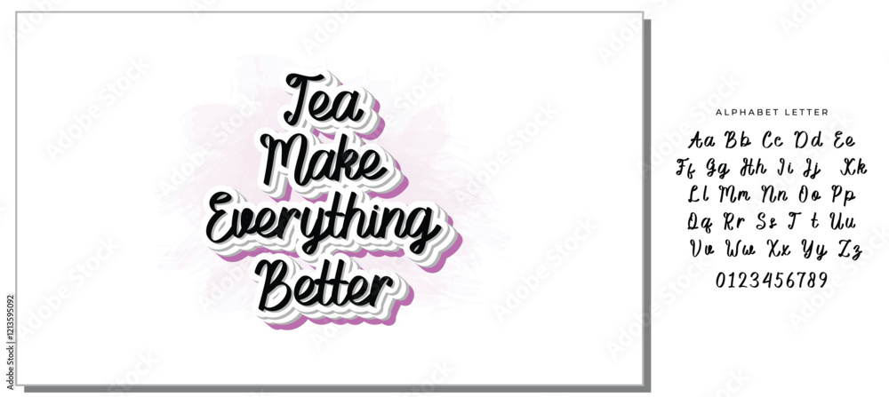 Hand drawn typography poster, greeting card or print invitation with tea phrase in it. Vector calligraphy quote with tea. Black ink on white isolated background. Hand drawn typography poster, greeting card or print invitation with tea phrase in it. Vector calligraphy quote with tea. Black ink on white isolated background.
