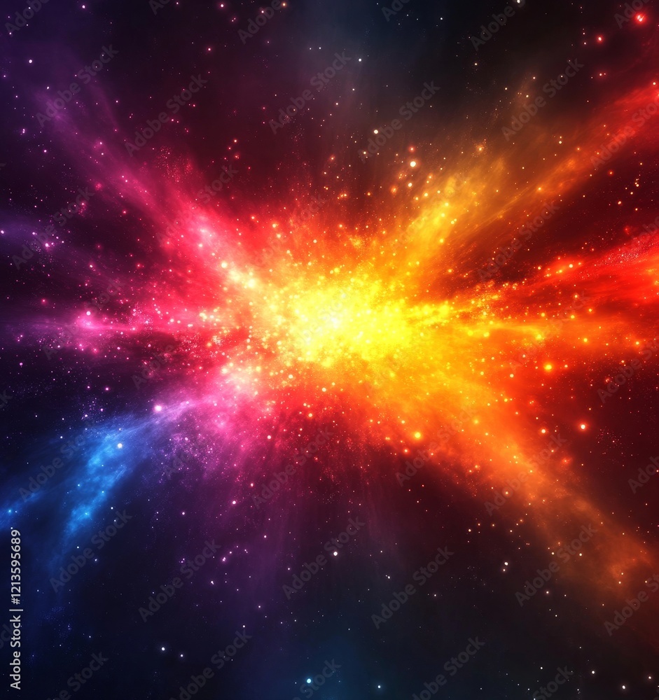 Naklejka premium Colorful Explosion Digital Background with Glowing Lights, Generative AI
