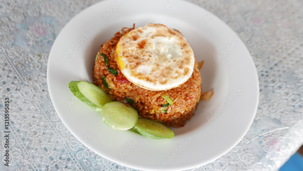A dish called fried rice typical of Asia with vegetables as decoration and delicious seasoning A dish called fried rice typical of Asia with vegetables as decoration and delicious seasoning