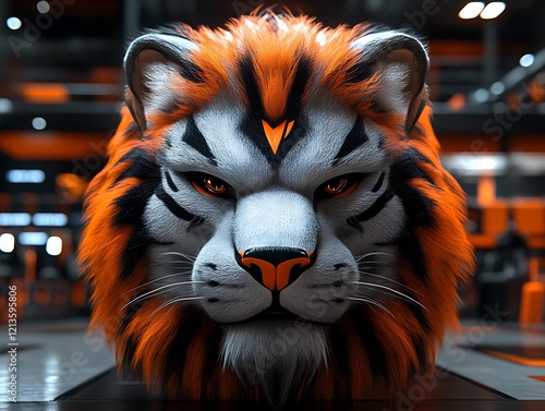 Fierce orange and white tiger head digital art. photo