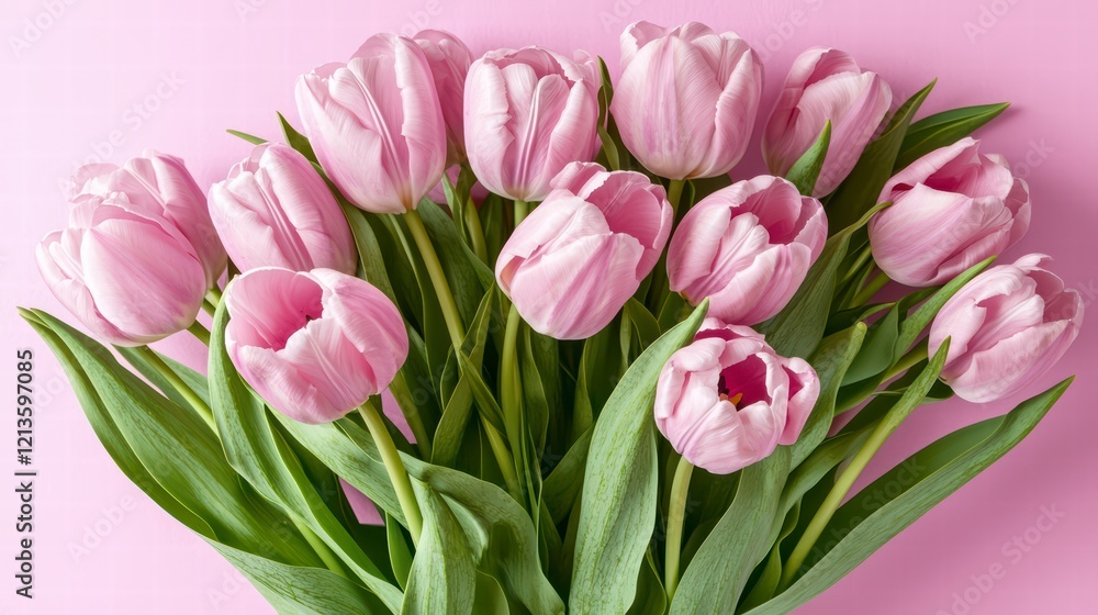 Bouquet of pink tulips flowers on pastel pink background. Happy Women's Day, Mother's Day. Bouquet of pink tulips flowers on pastel pink background. Happy Women's Day, Mother's Day.