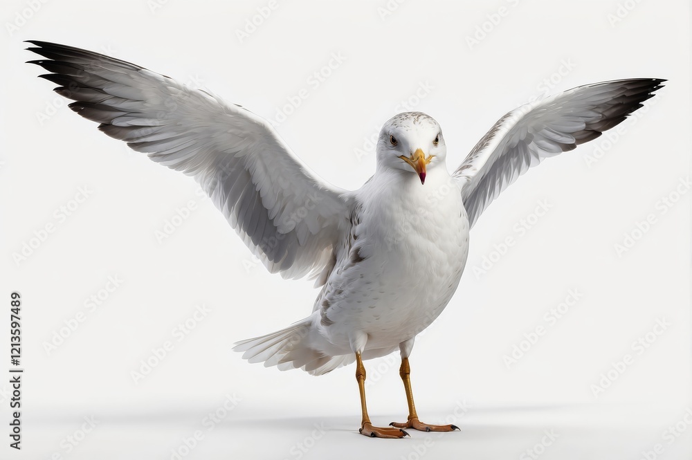 Fototapeta premium Seagull with wings spread, isolated on white.