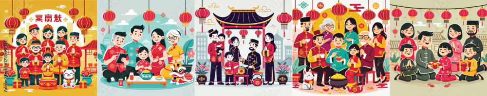 vector image of a family celebrating Chinese New Year vector image of a family celebrating Chinese New Year