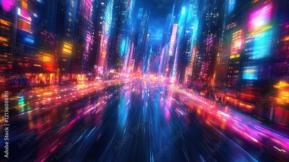 Abstract Blurry Neon City Street with Colorful Abstract Blurry Neon City Street with Colorful