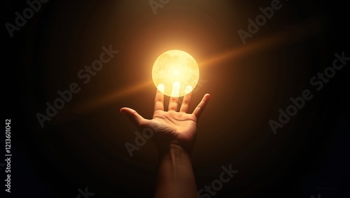 A hand emerging from a shadowy void, reaching toward a glowing orb of warm, radiant light, with soft beams cutting through the surrounding darkness, symbolizing hope and resilience. The Power of Hope