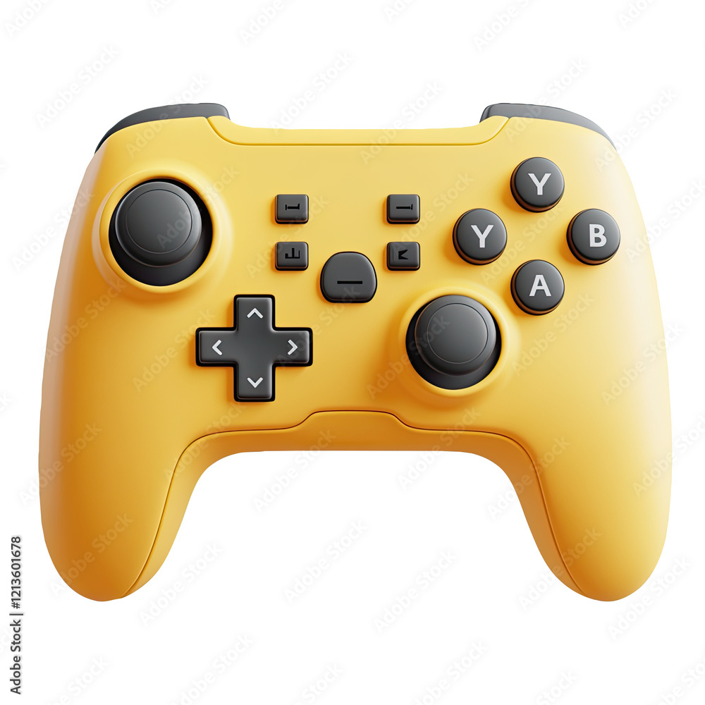 Yellow game controller, isolated, gaming, white background, digital leisure Yellow game controller, isolated, gaming, white background, digital leisure