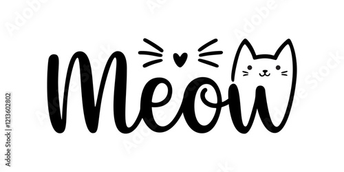 meow playful lettering, cute hand drawn cat illustration, vector design perfect for t-shirts, stickers, cards, logos, and pet-related branding