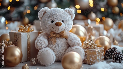 Wallpaper Mural A cozy holiday scene featuring a teddy bear surrounded by gifts and ornaments. Torontodigital.ca