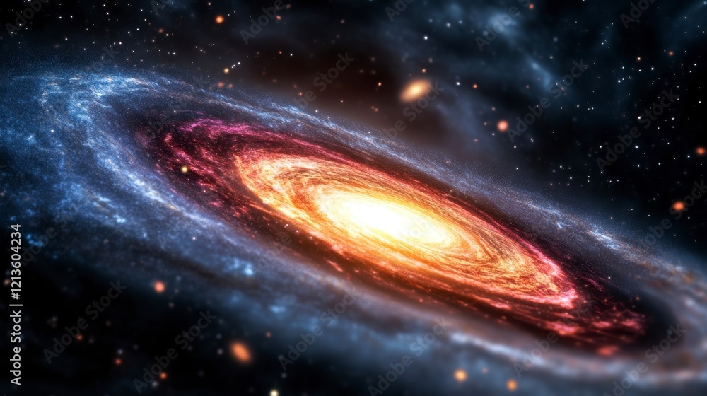 Fototapeta premium Colorful Spiral Galaxy with Bright Core and Distant Stars in Space