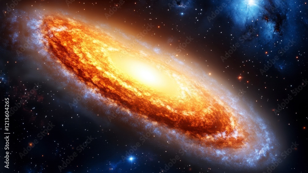 Fototapeta premium Stunning Galaxy with Vibrant Orange Core in Cosmic Space Scene