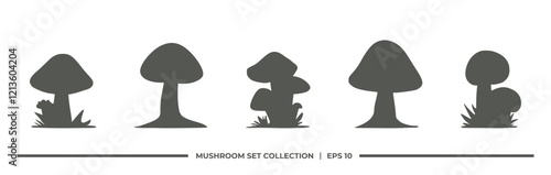 Silhouettes of various mushroom shapes for graphic design use.