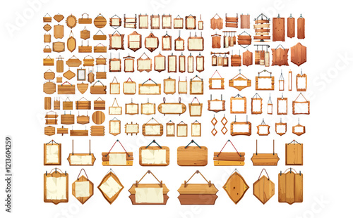 吊り下げ木製看板ベクターイラストセット	