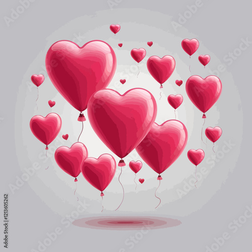 Heart balloons isolated on transparent background. Vector paper pink, red symbols of love template for Happy Mother's or Valentine's Day greeting card design