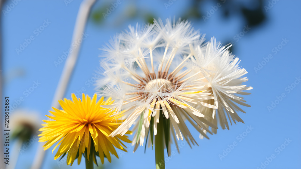 Obraz premium Beautiful dandelions field background Stock Images