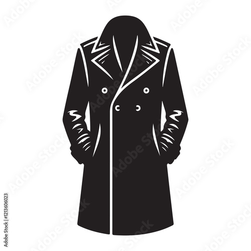 Coat Silhouette Vector Illustration, Solid White Background.