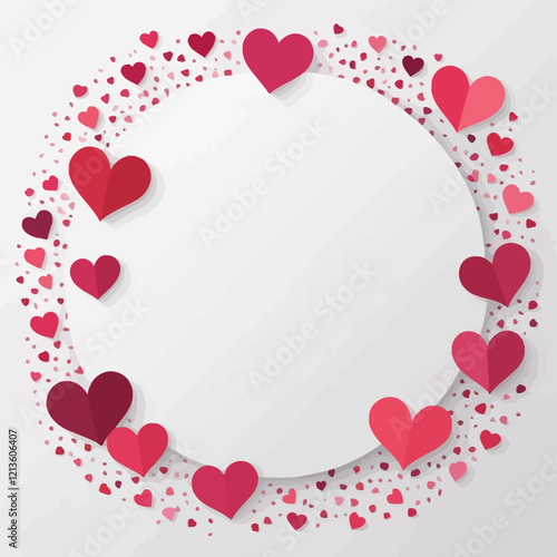 Hearts and empty round frame. Valentine's Day and Mother's Day poster. I love the background. Vector illustration