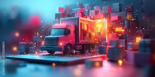 Innovative Digital Logistics Delivery Truck: Smart Transportation and E-commerce Solution