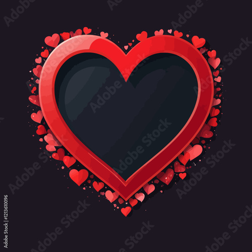 hearts confetti heart shape, empty frame with space for text. Valentine's Day Card template. Vector illustration.