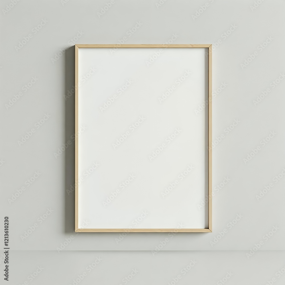 A blank canvas with a wooden frame on a white wall. A blank canvas with a wooden frame on a white wall.