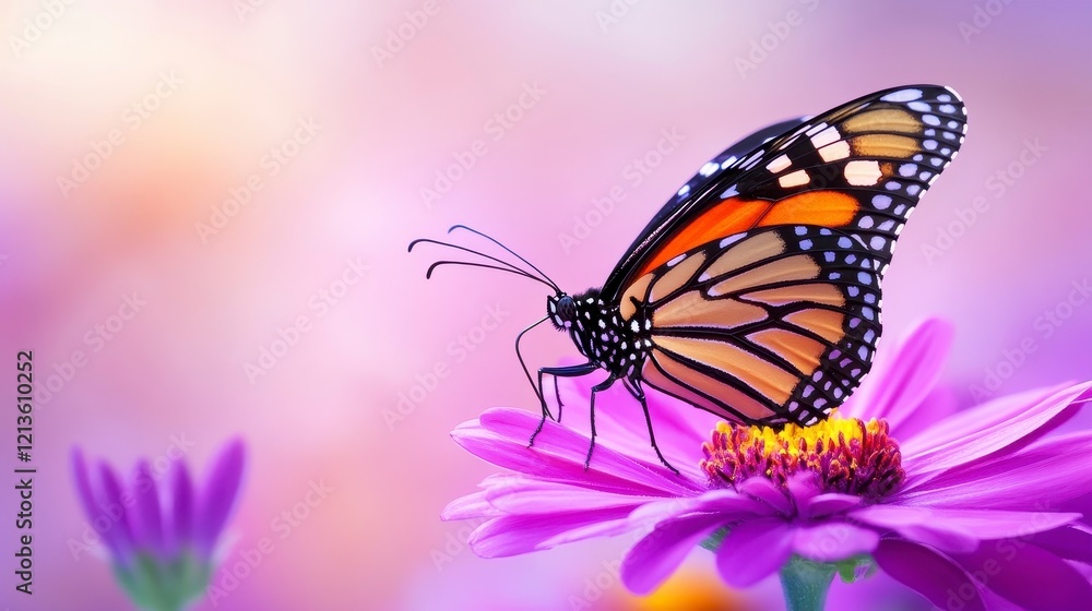 Vibrant Monarch Butterfly Resting on a Colorful Flower Petal Vibrant Monarch Butterfly Resting on a Colorful Flower Petal