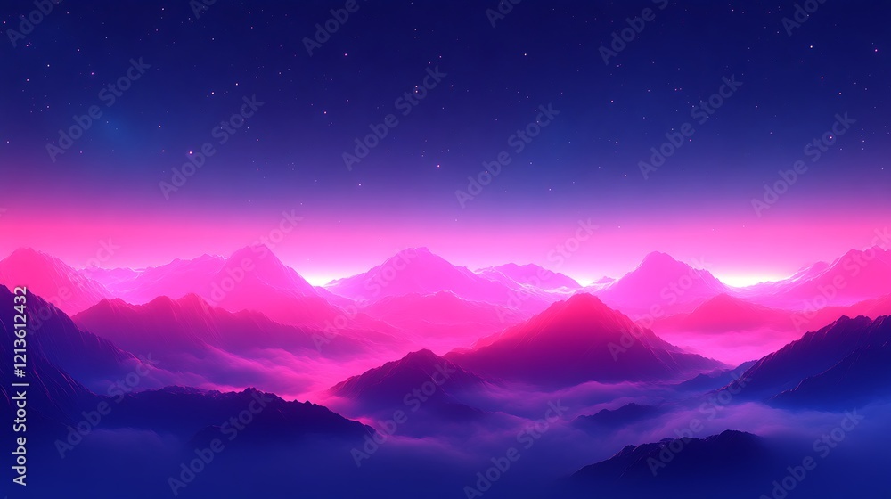 Pink and Purple Mountain Range Under a Starry Sky Pink and Purple Mountain Range Under a Starry Sky