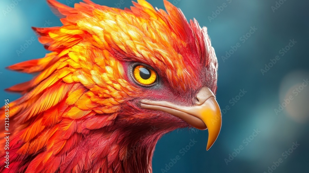 Fototapeta premium Colorful Phoenix Creature with Bright Feathers and Intense Eyes