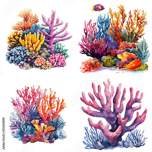 Vibrant coral reef ecosystem underwater paradise art marine life aerial view colorful biodiversity