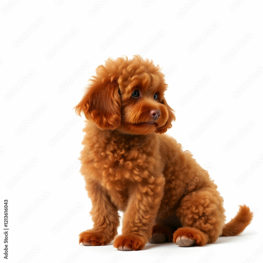 Brown poodle dog sitting on white background Brown poodle dog sitting on white background