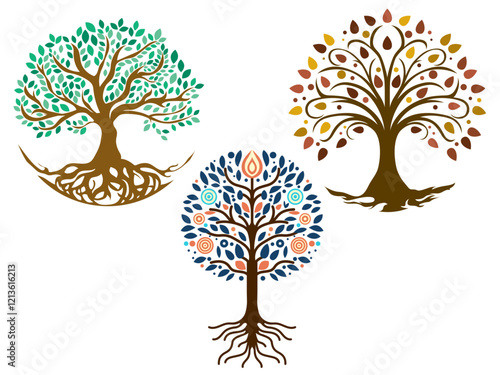 Photography tree of life with leaves concepts, vector illustration of a colorful tree with r