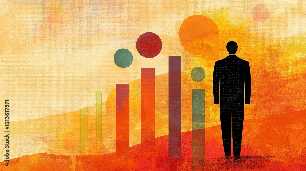 clean energy wind policy concept. Silhouette of a person with rising bars on an abstract colorful background. clean energy wind policy concept. Silhouette of a person with rising bars on an abstract colorful background.