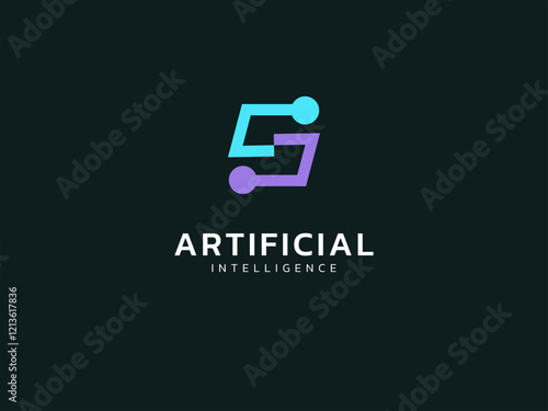 Artificial intelligence with Letter S connected Circuit board Lines Technology Analysis logo vector design concept. AI technology logotype symbol for advance technology, tech company, ui, robotic, web