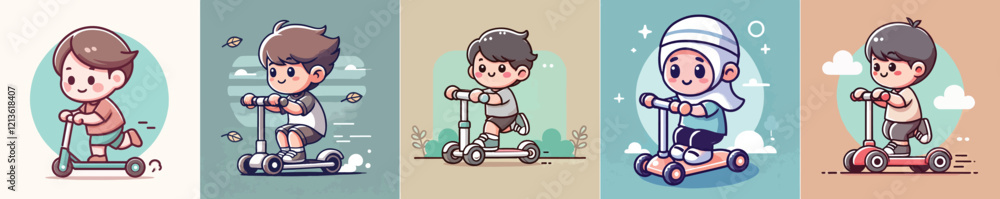 vector image of a small child playing on a scooter vector image of a small child playing on a scooter